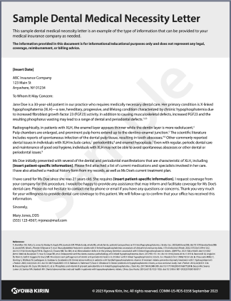 XLH Dental Medical Necessity Sample Letter